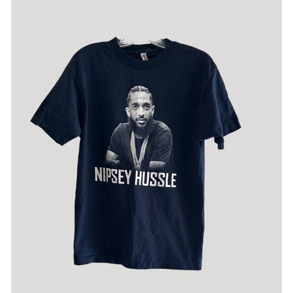 Nipsey Hussel by Alstyle Apparel Pay Homage Unisex Cotton T-Shirt Navy Size S - Picture 2 of 7
